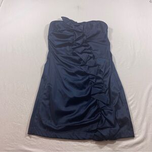 Ruby Rox Elegant Navy Strapless Dress Satin Ruffled Front Mini Dress women’s 9
